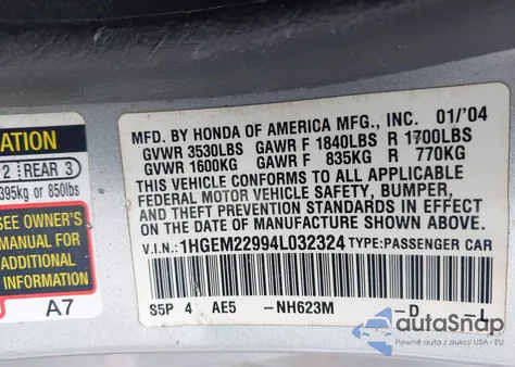 2004 Honda Civic Ex из США, поврежденный, VIN 1HGEM22994L032324